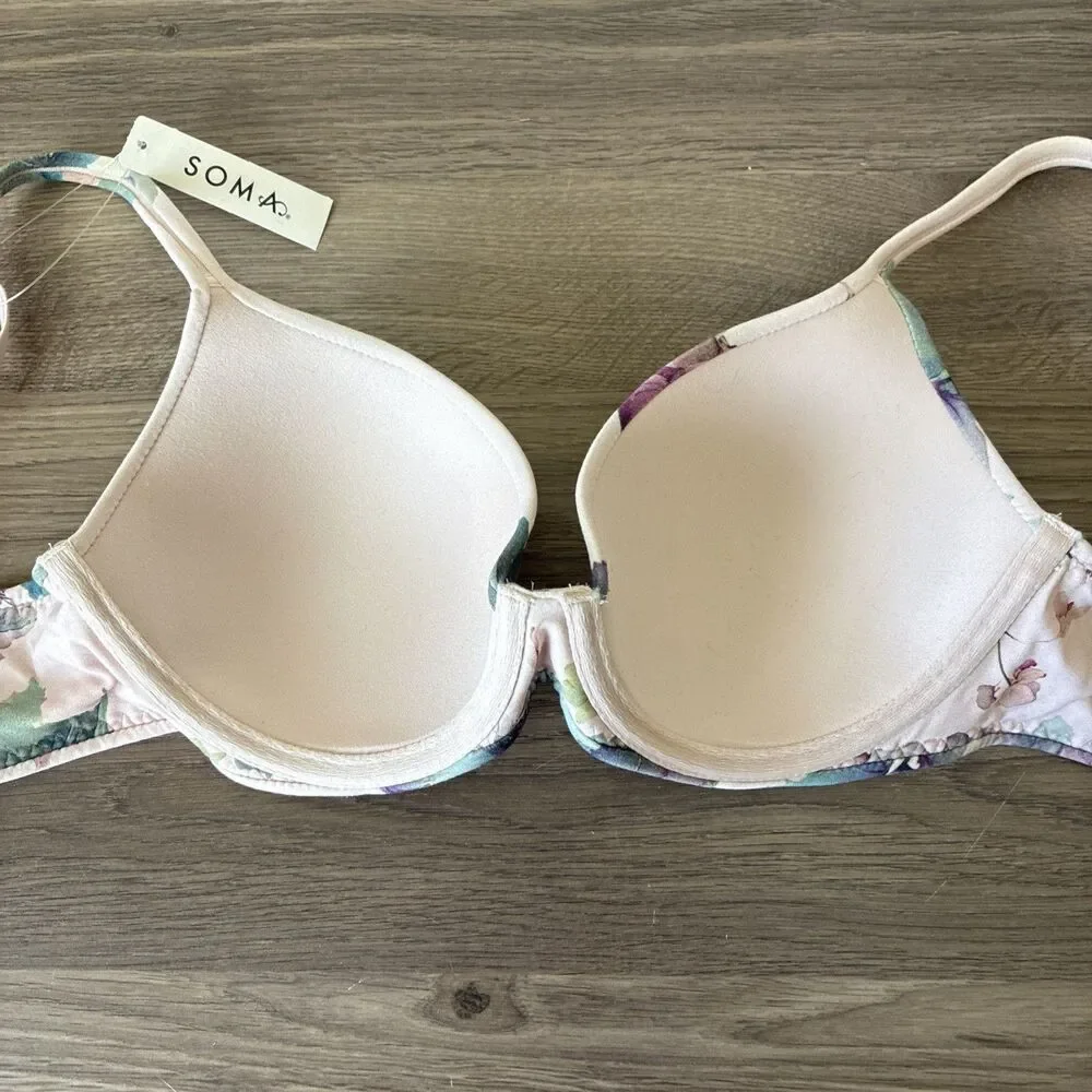 NWT Soma Embraceable Perfect Coverage, Size 32C, Mystical Blooms M Rose, Floral